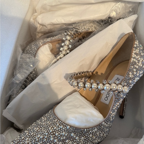 Jimmy Choo Baily 100 Pearl and Silver Embellished Heels - Picture 1 of 6